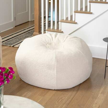 FLASH FURNITURE Duncan Large Natural Faux Sherpa Refillable Bean Bag Chair for Kids and Teens DG-BEAN-LARGE-SHERPA-NAT-GG